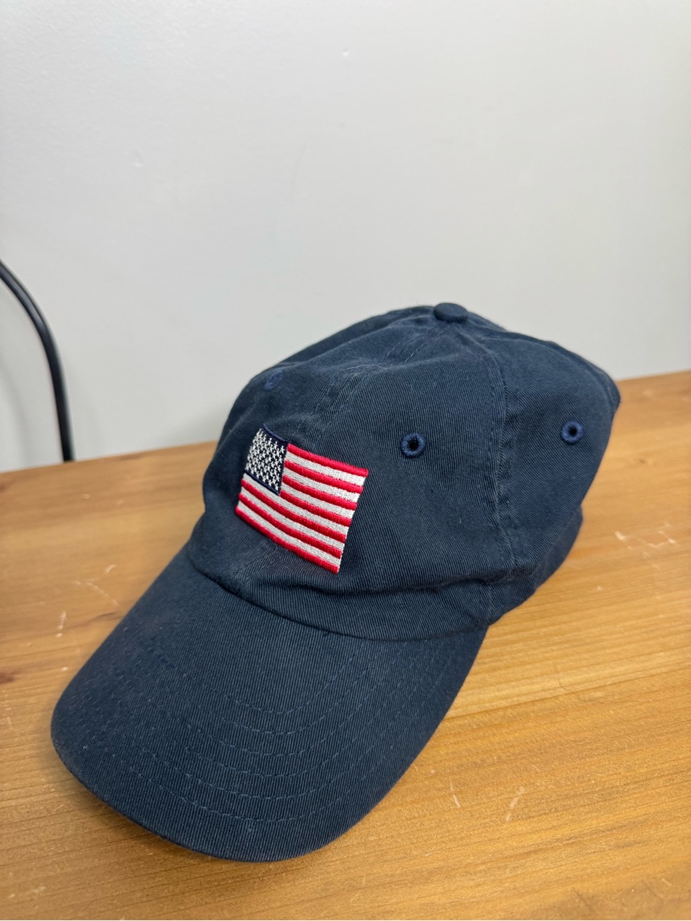 Navy Baseball Cap with Embroidered American Flag - Picture 2 of 5